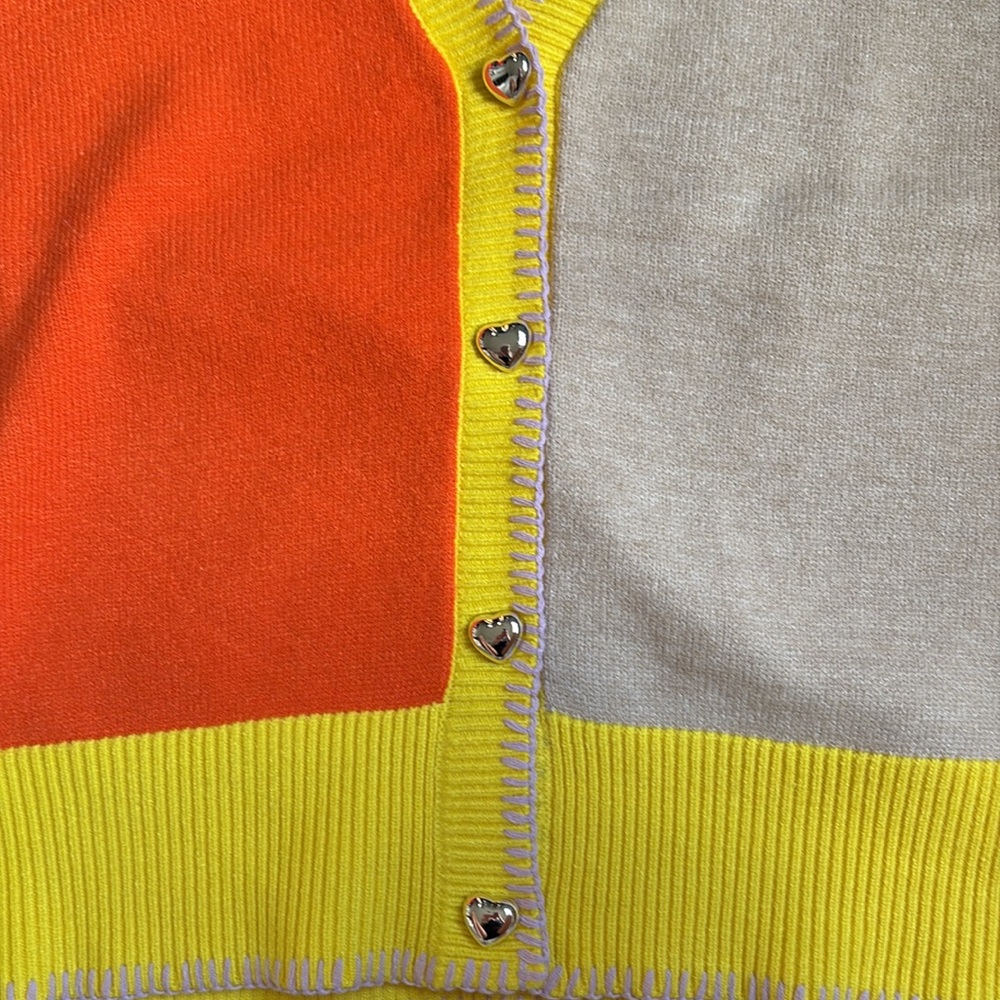 NWT Kerri Rosenthal XOKR Colorblock Heart Sun Slouchy Cardigan Medium - Picture 6 of 12